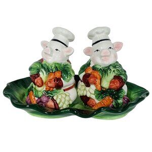 Heritage Harvest Pig Salt and Pepper Shakers Tray Ceramic Fall Autumn Farmhouse